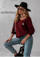 Pullover z dekoltem Caffe Latte Burgunderrot