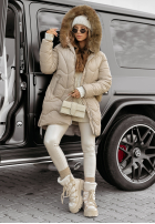 Długa pikowana Jacke z futerkiem Season Four Beige