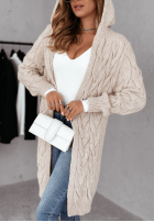 Długi ozdobnie pleciony Cardigan z kapturem Chilly Weather Beige