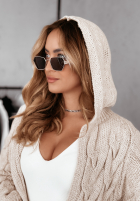 Długi ozdobnie pleciony Cardigan z kapturem Chilly Weather Beige