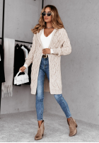 Długi ozdobnie pleciony Cardigan z kapturem Chilly Weather Beige