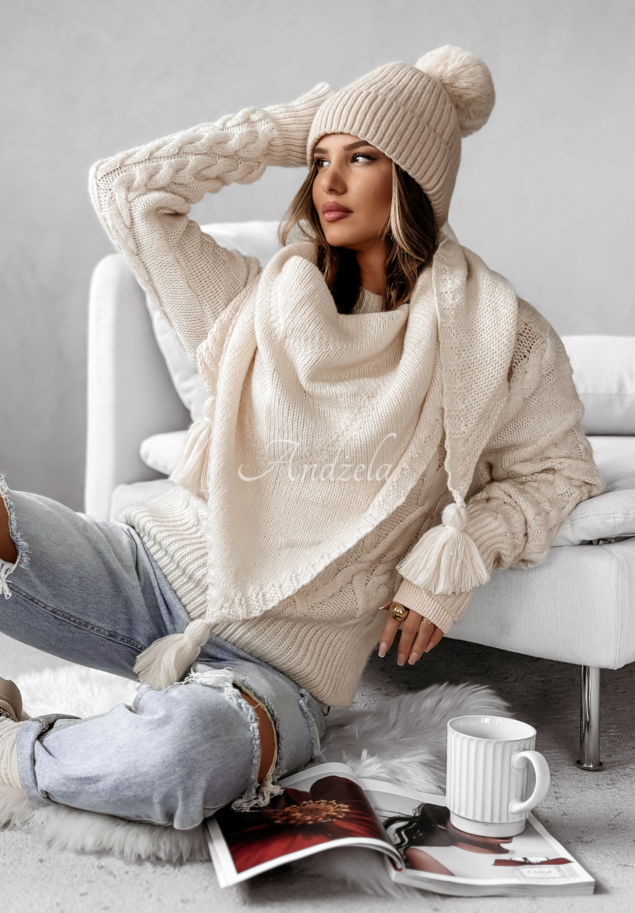 Geflochtener Schal Winter Radiance Beige