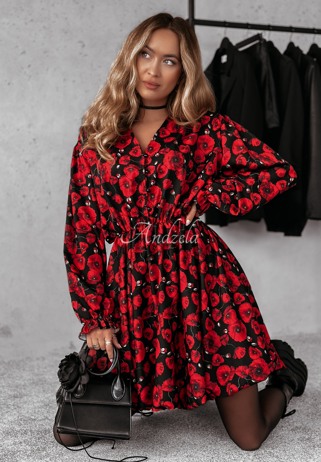 Blumenkleid Garden Whisper rot-schwarz