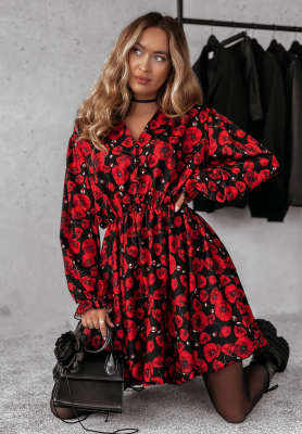 Blumenkleid Garden Whisper rot-schwarz