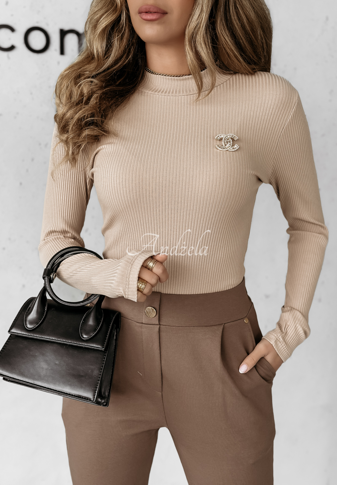 Gerippte Bluse Just Simple Me Beige