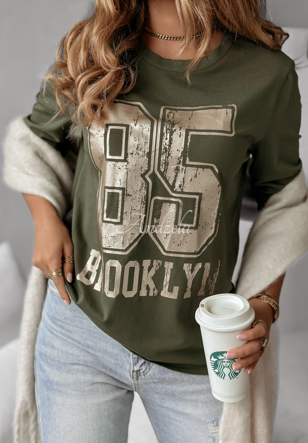 Oberteil mit Aufdruck Brooklyn 85 Khaki