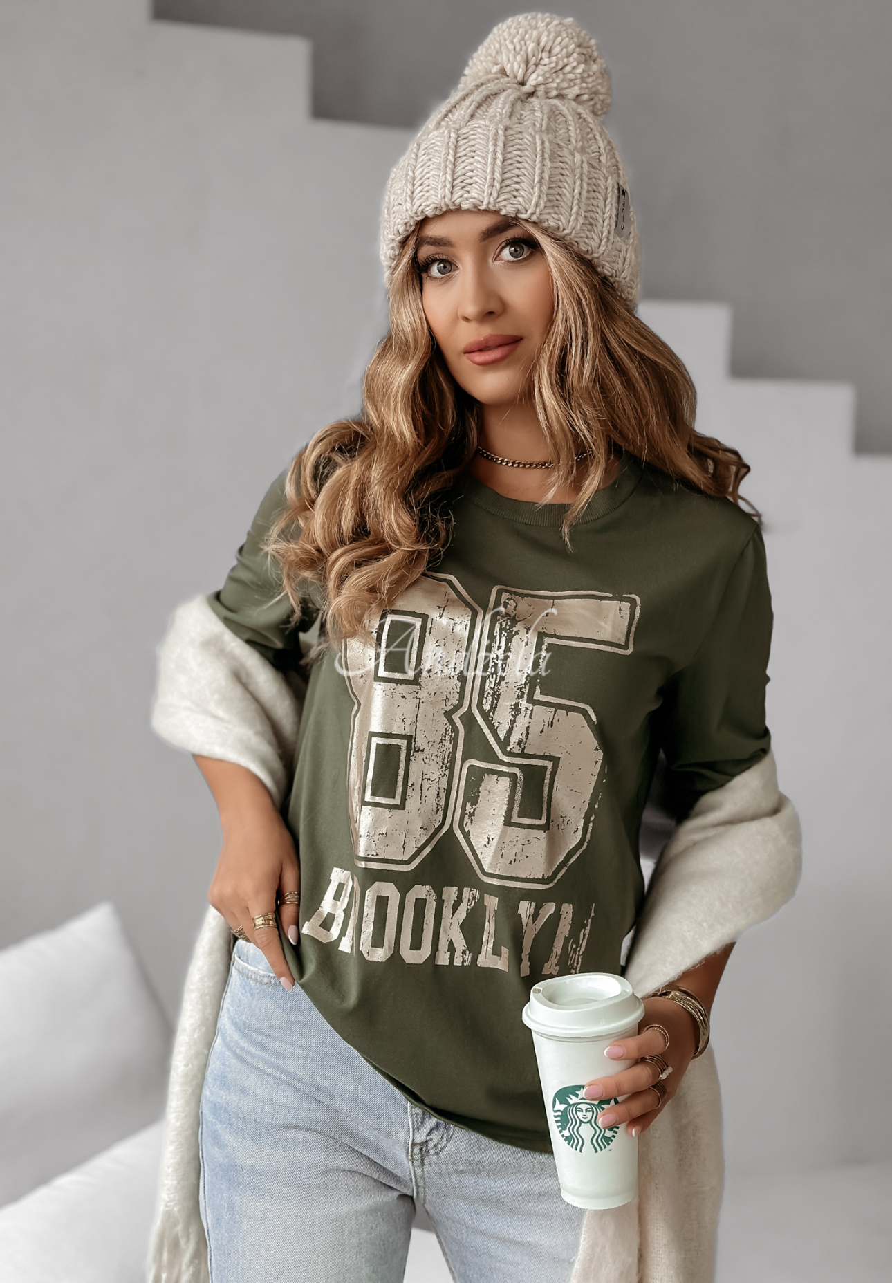 Oberteil mit Aufdruck Brooklyn 85 Khaki