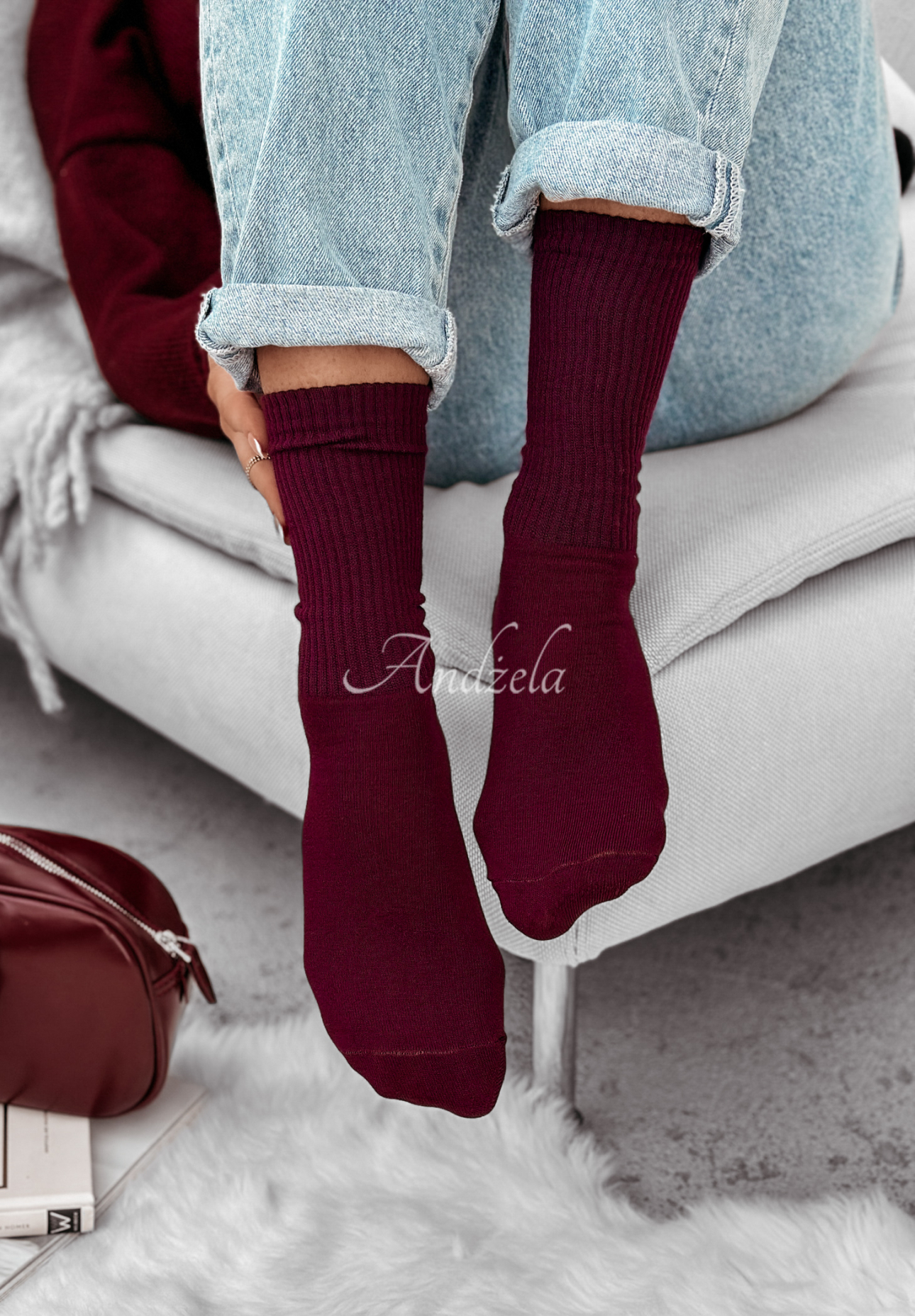 Gerippte Socken Homey Hues Burgunderrot