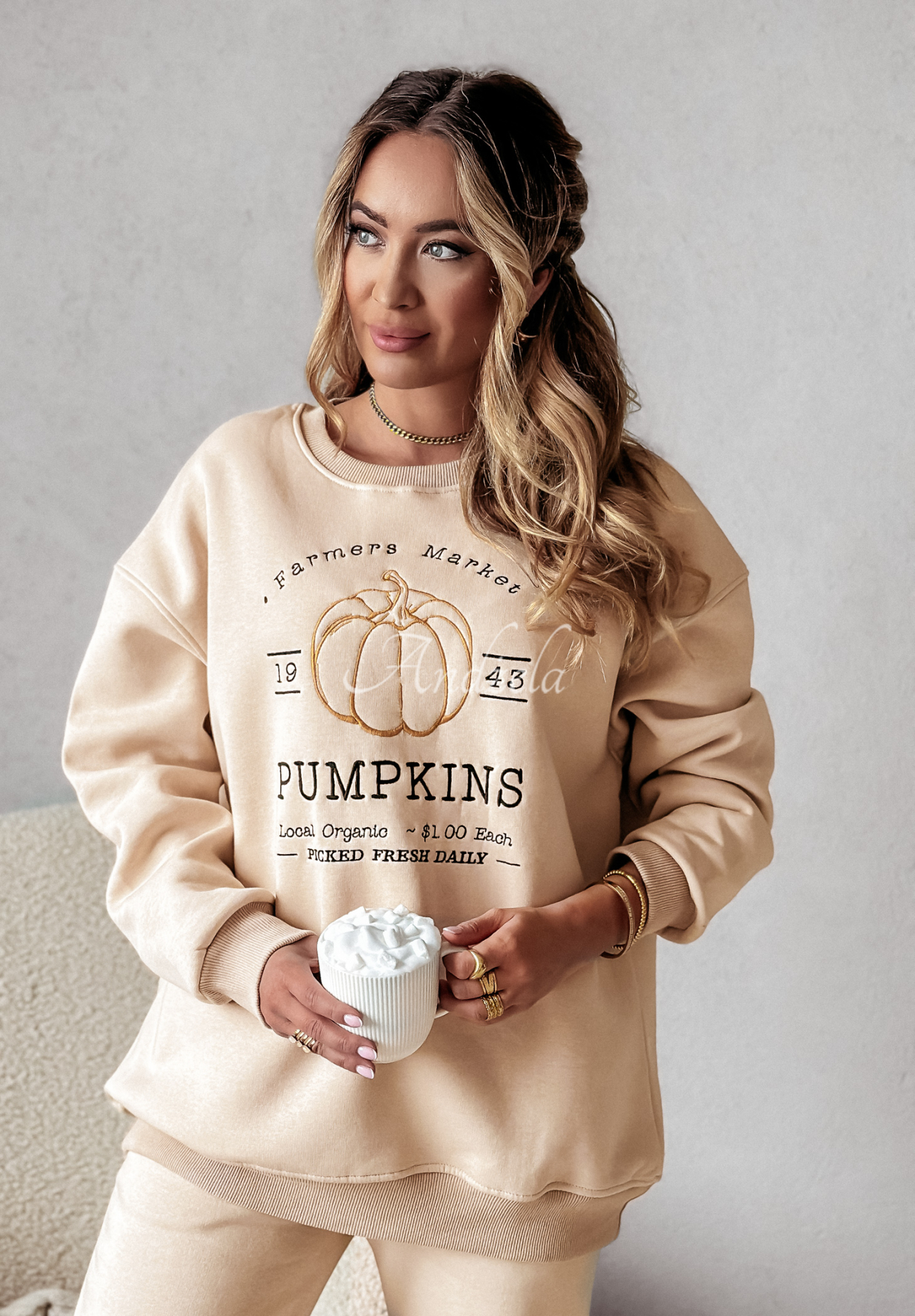 Trainingsanzug-Set mit Stickerei Pumpkins Beige