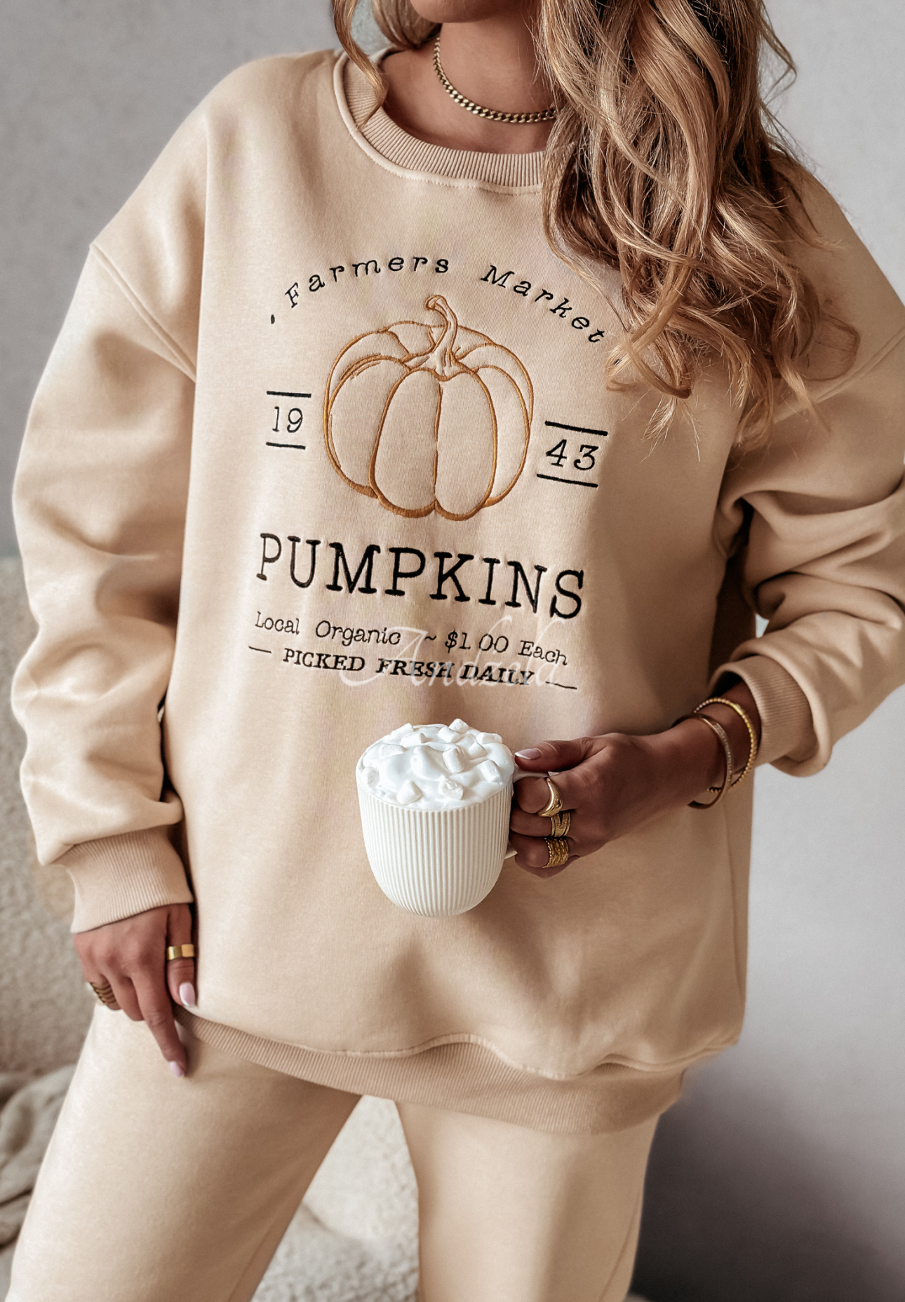 Trainingsanzug-Set mit Stickerei Pumpkins Beige