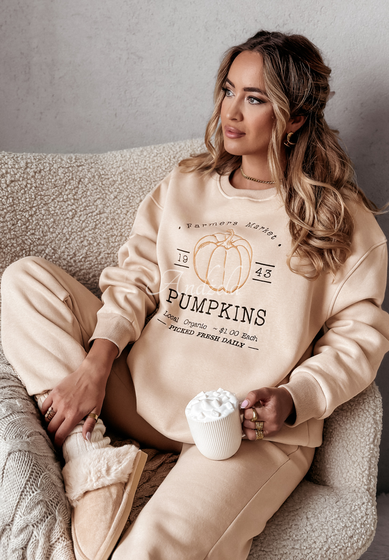 Trainingsanzug-Set mit Stickerei Pumpkins Beige