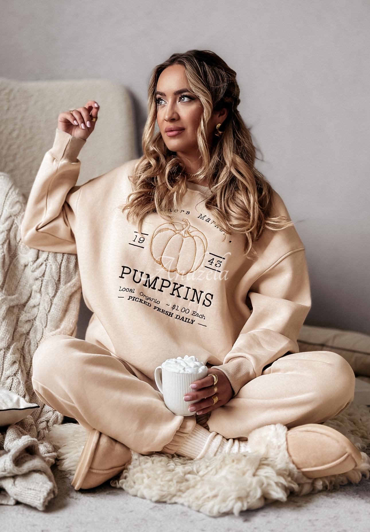 Trainingsanzug-Set mit Stickerei Pumpkins Beige