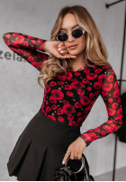 Bluse z siateczki w kwiaty Opulent Touch Schwarz-Rot