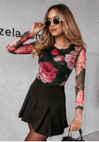 Bluse z siateczki w kwiaty Opulent Touch Schwarz-Rosa