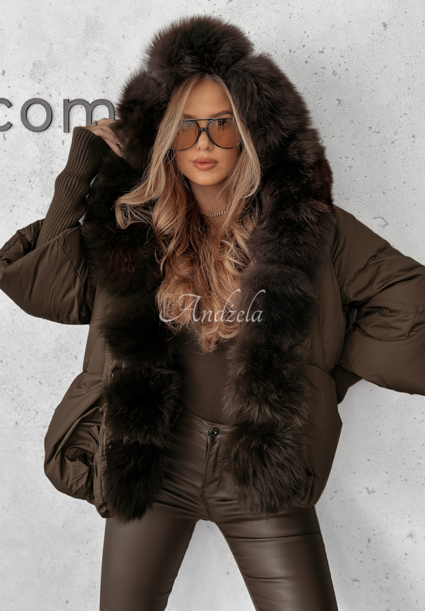 Daunenjacke mit Fell Winter Mood Schokoladenbraun