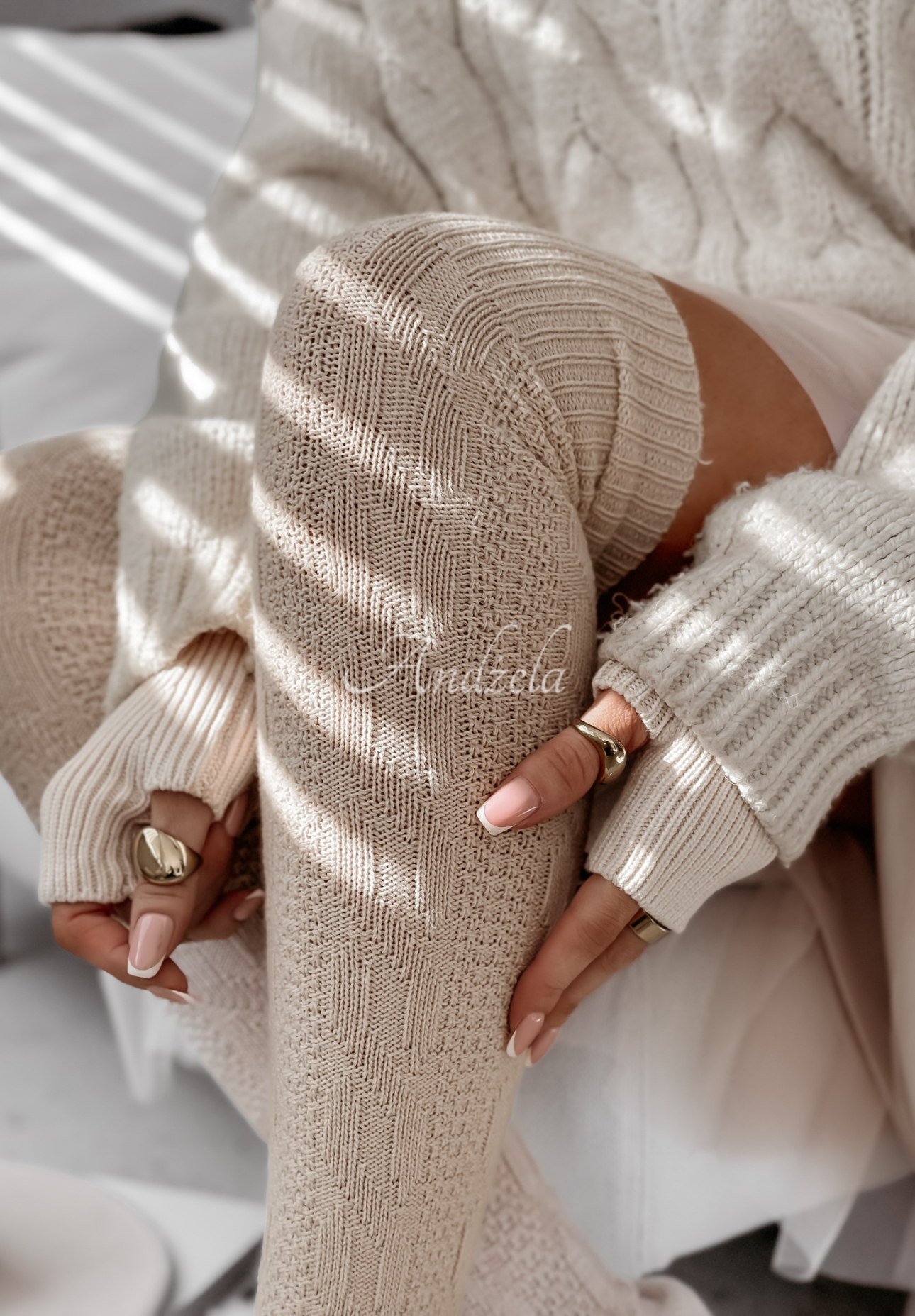 Embellished braided wool knee socks Himalayan beige