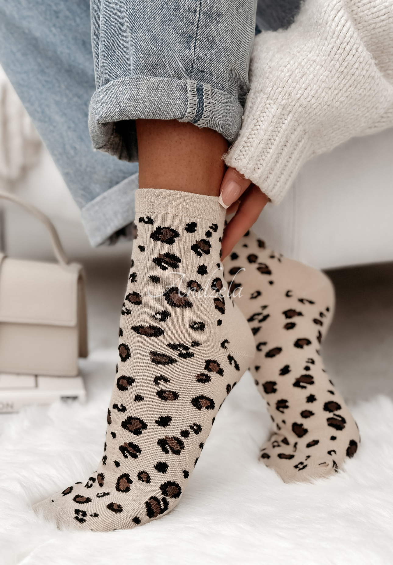 Lange Socken mit Leopardenmuster Ximi Beige