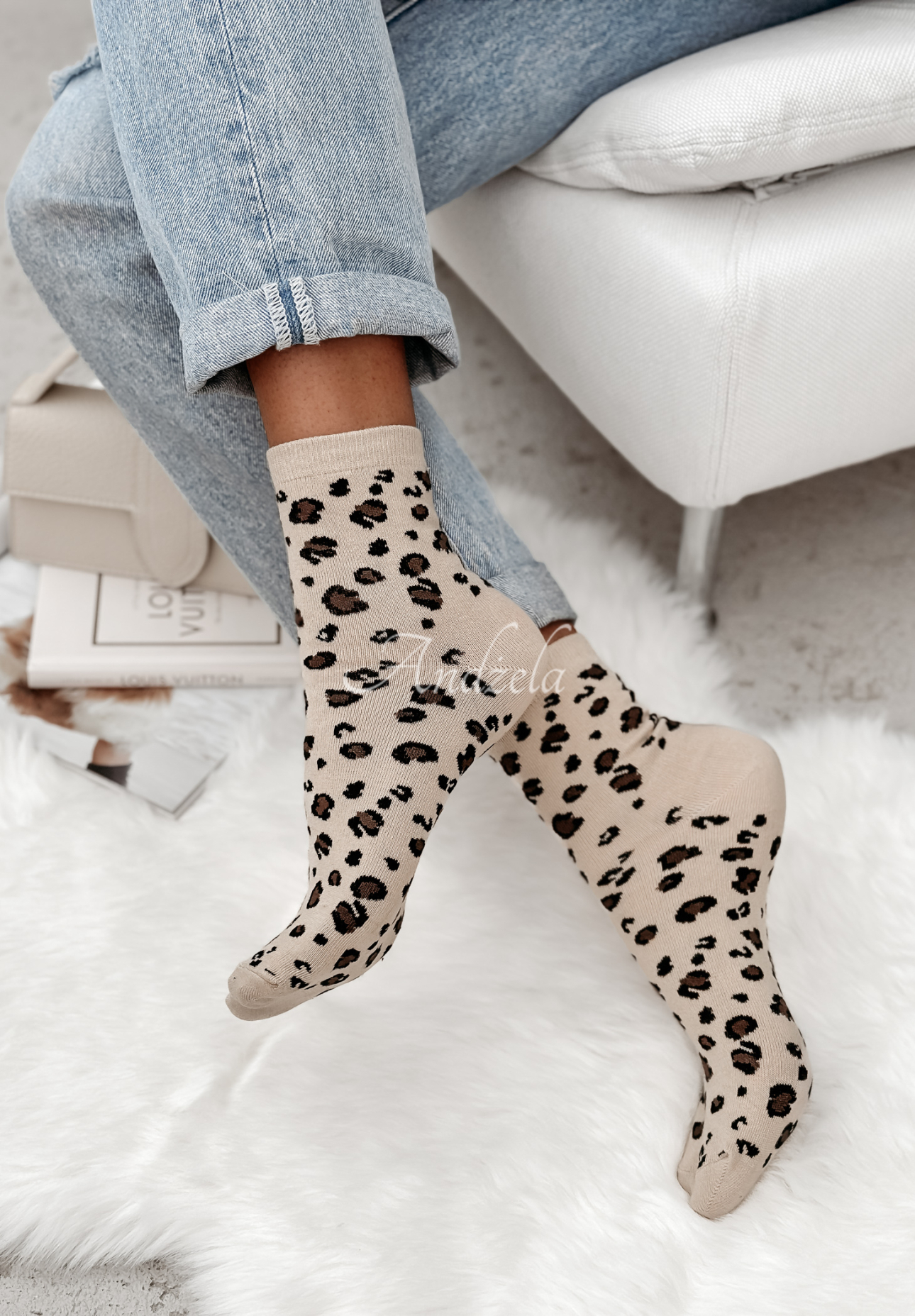 Lange Socken mit Leopardenmuster Ximi Beige