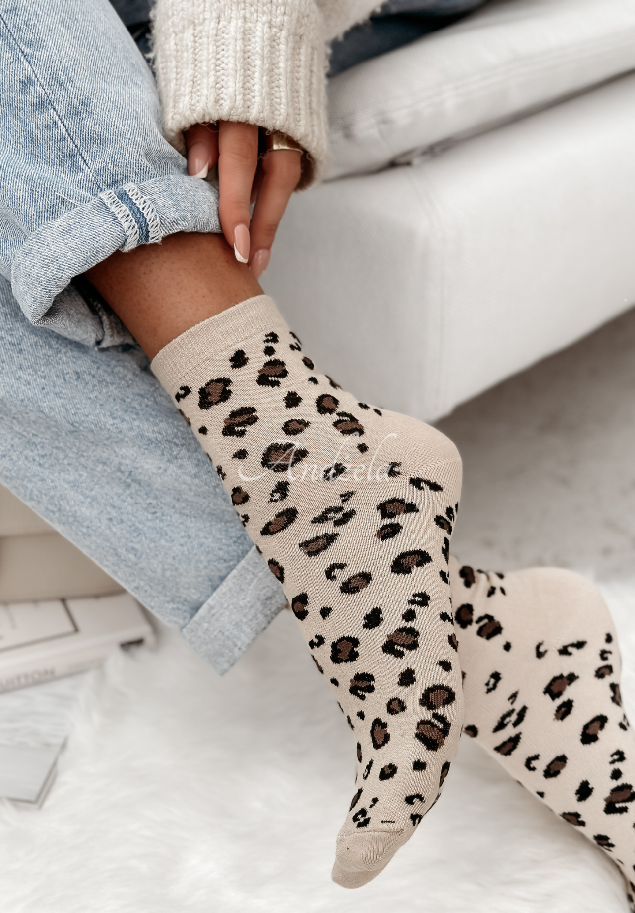 Lange Socken mit Leopardenmuster Ximi Beige