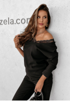 Prążkowana Bluse z koronką Lace Craft Schwarz