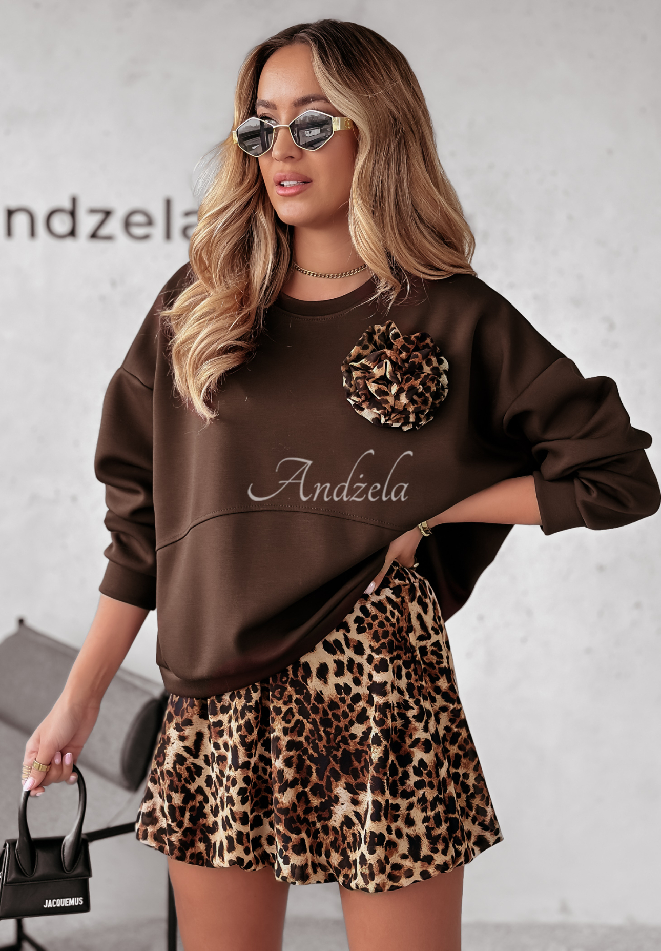 Set Sweatshirt und Rock mit Leopardenmuster Too Seriously Schokoladenbraun