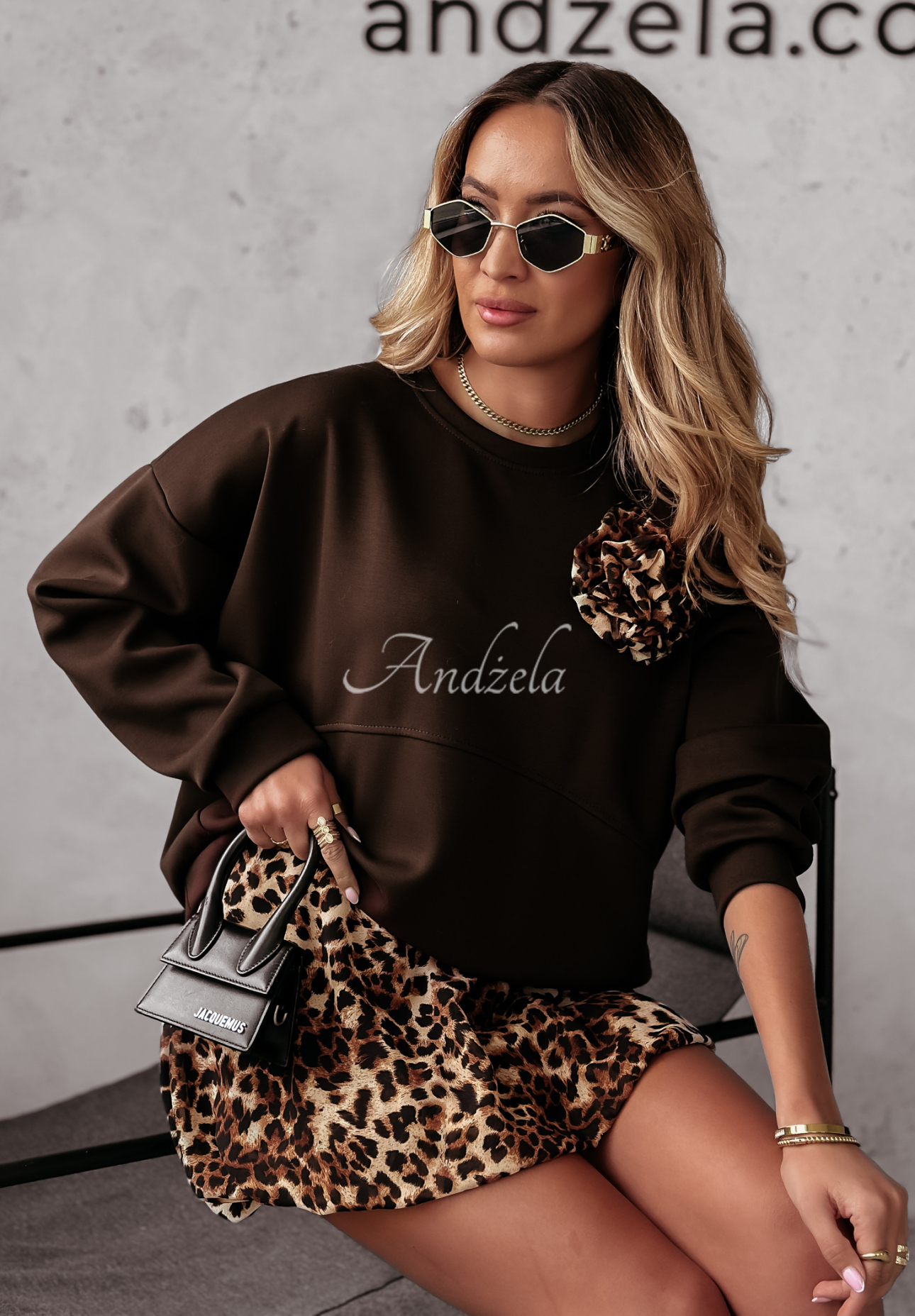 Set Sweatshirt und Rock mit Leopardenmuster Too Seriously Schokoladenbraun