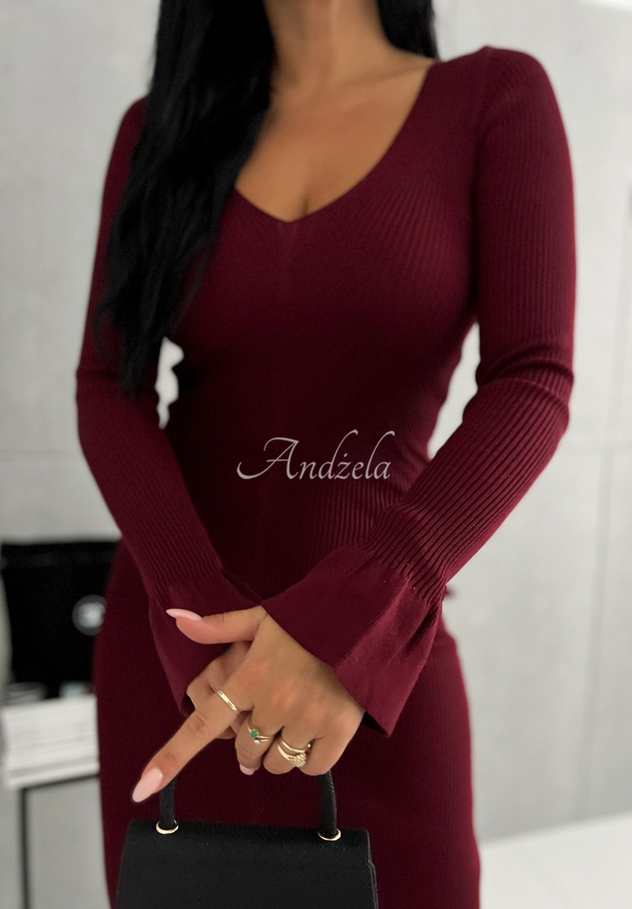 Ribbed neckline dress Blow Me Kisses burgundy
