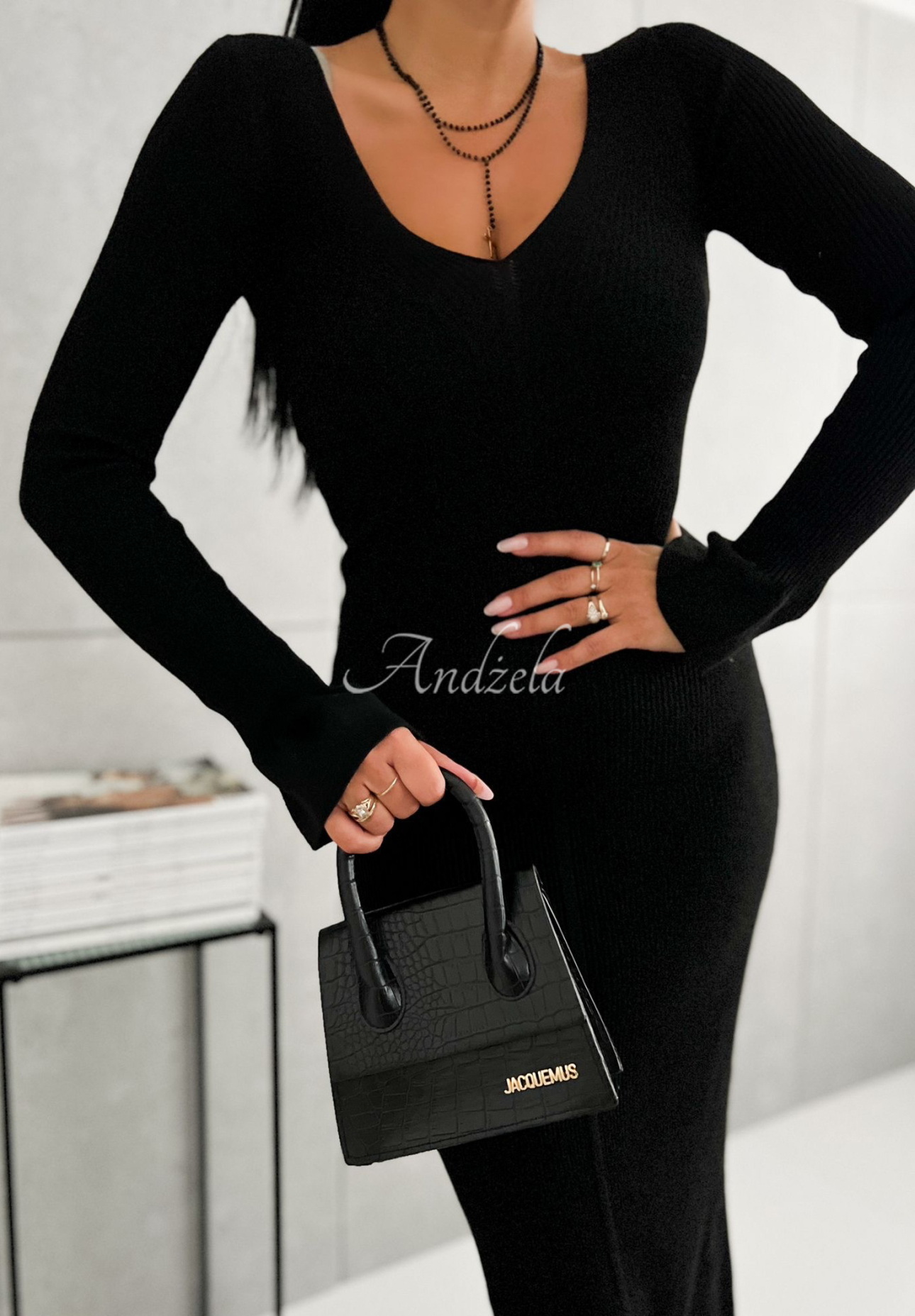 Ribbed neckline dress Blow Me Kisses black