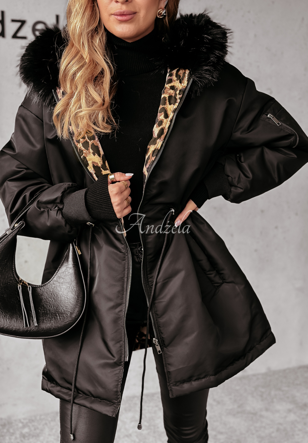 Wendbare Parka-Jacke mit Pelz Winter Bliss Schwarz