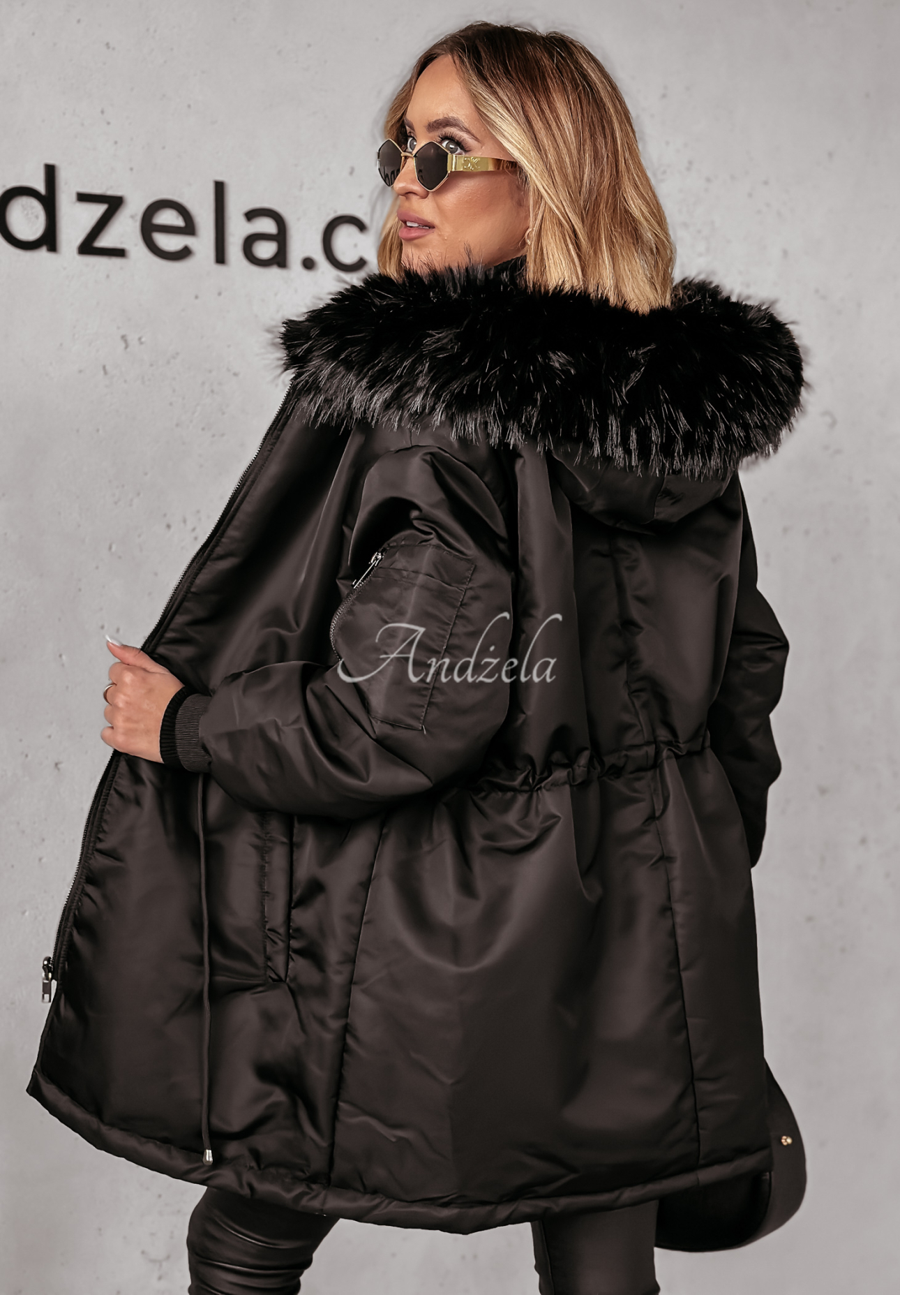 Wendbare Parka-Jacke mit Pelz Winter Bliss Schwarz