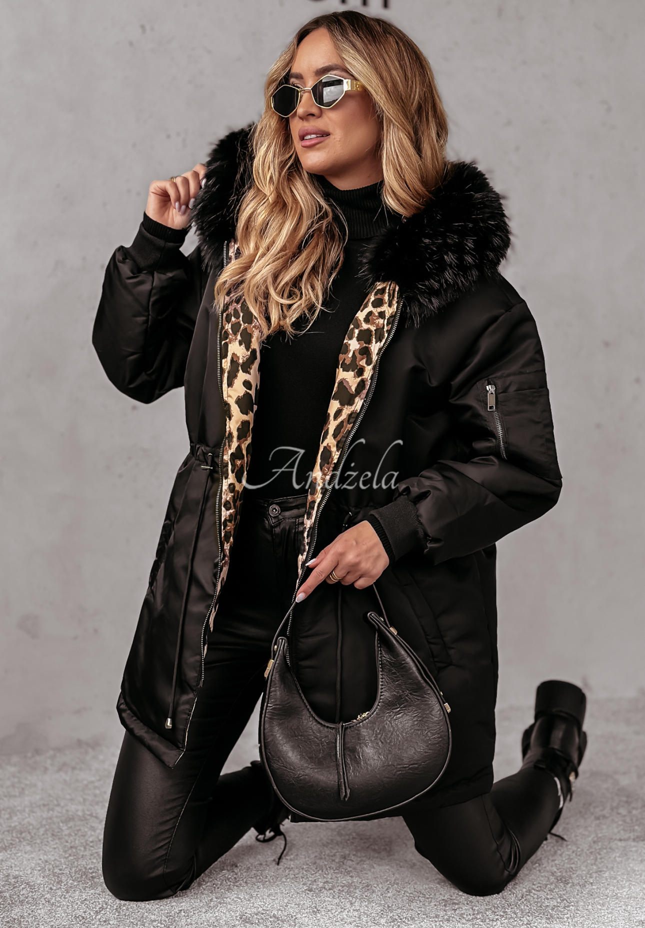 Wendbare Parka-Jacke mit Pelz Winter Bliss Schwarz