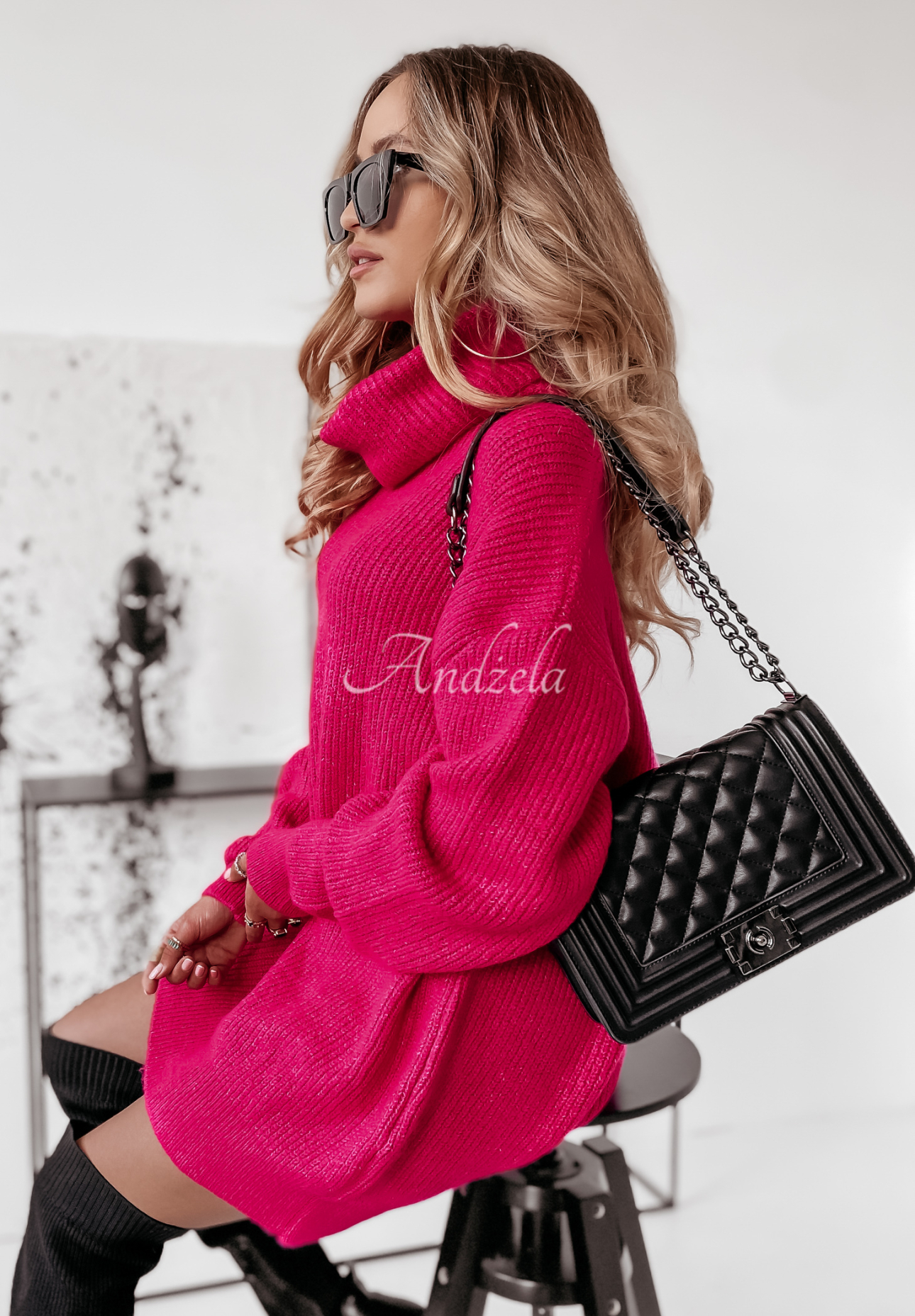 Langer Rollkragenpullover Delicate Fuchsia II