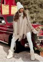 Ozdobnie pleciony Jumper z golfem Rosso in beige