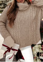 Ozdobnie pleciony Jumper z golfem Rosso in beige