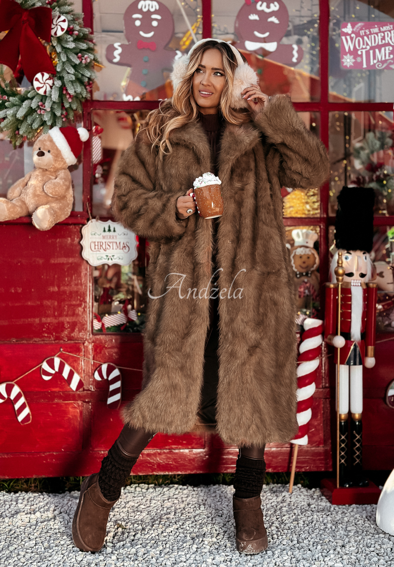 Langer Fellmantel Hot Cocoa Camel