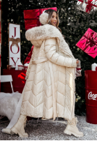 Długa pikowana Jacke z futerkiem Winter Sleep Beige