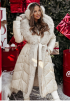 Długa pikowana Jacke z futerkiem Winter Sleep Beige