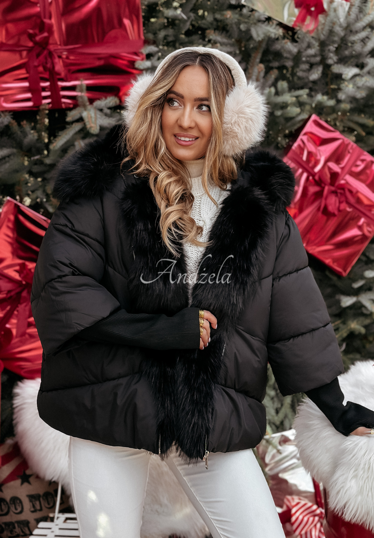 Steppjacke mit Fell Frosty Horizon Schwarz