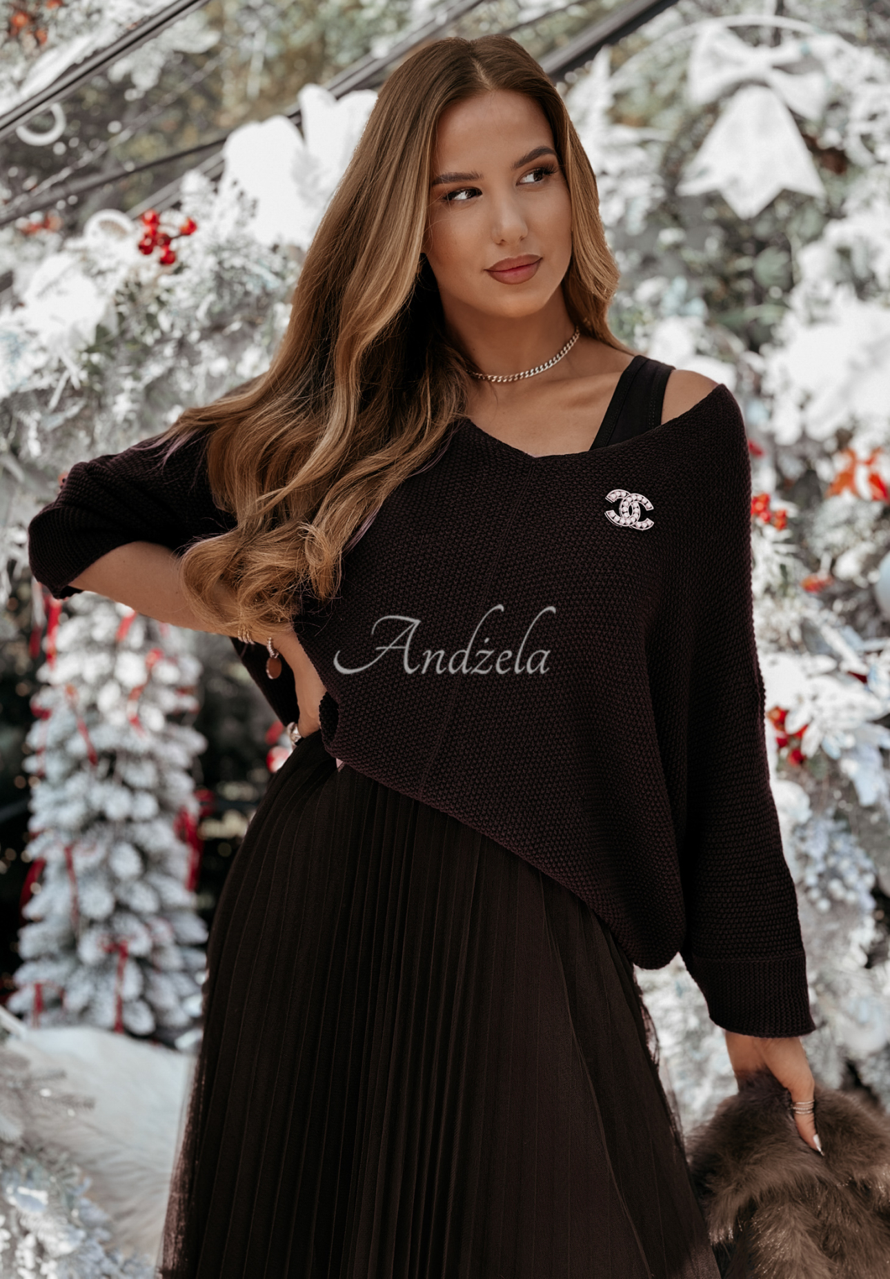 Set aus plissiertem Kleid und Pullover Falling Fast Schokoladenbraun