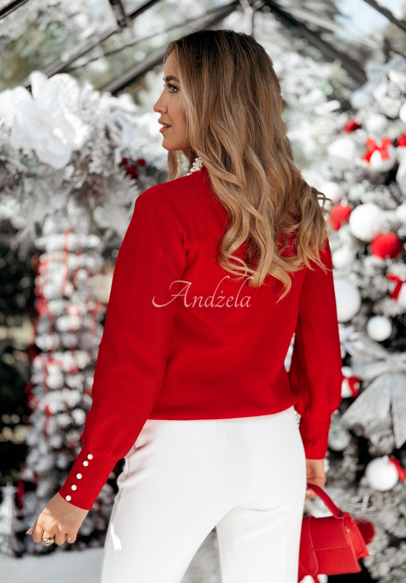 Viskose-Pullover mit Perlen Comfy Pearls Rot