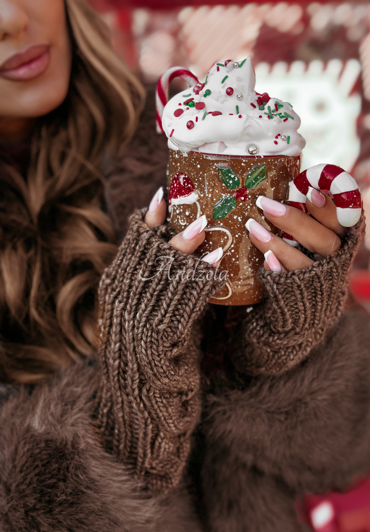 Geflochtene Handschuhe Winter Wishes Schokoladenbraun