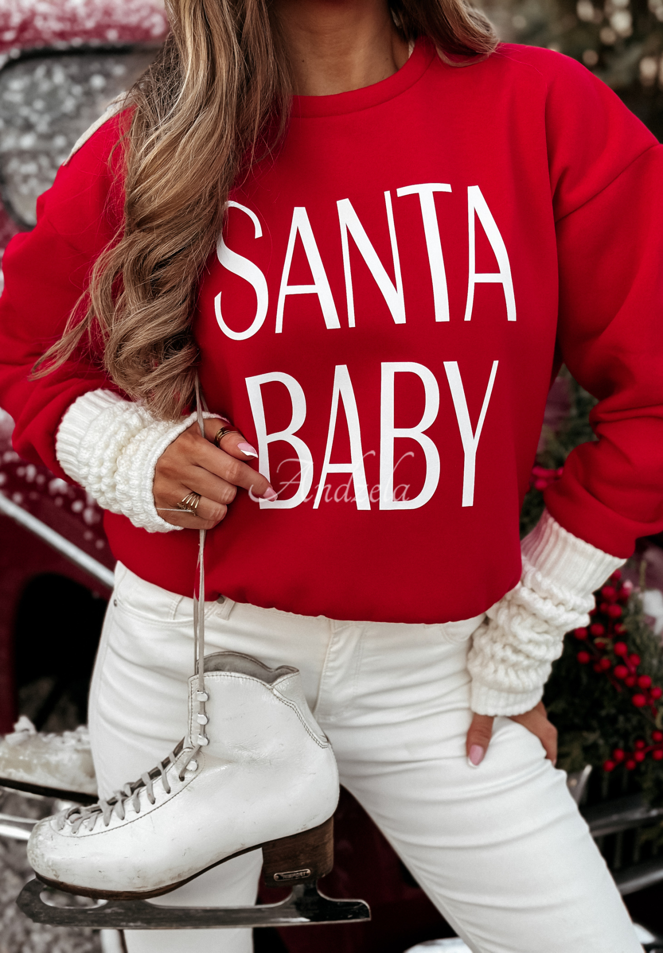 Weihnachtssweatshirt mit Print Santa Baby Rot