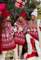 Długi świąteczny Pullover Mit Muster Xmas Rush Rot