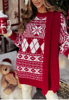 Długi świąteczny Pullover Mit Muster Xmas Rush Rot