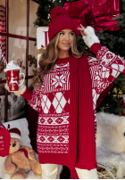 Długi świąteczny Pullover Mit Muster Xmas Rush Rot