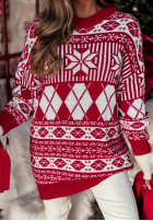 Długi świąteczny Pullover Mit Muster Xmas Rush Rot