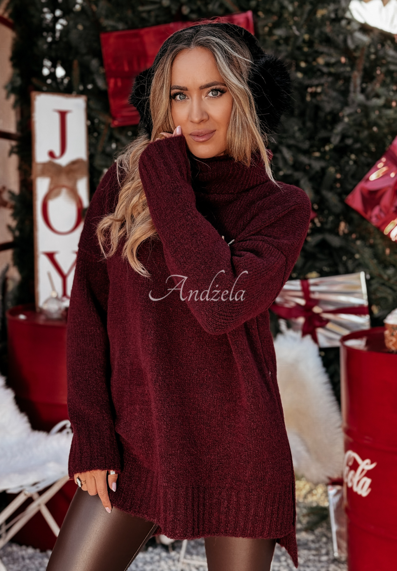 Oversize-Rollkragenpullover Benin Burgunderrot
