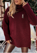 Pullover oversize z golfem Benin Burgunderrot