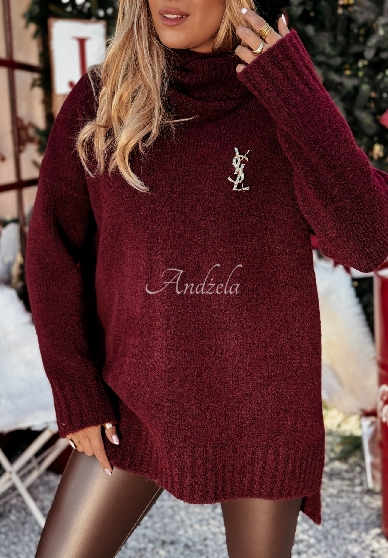 Oversize-Rollkragenpullover Benin Burgunderrot