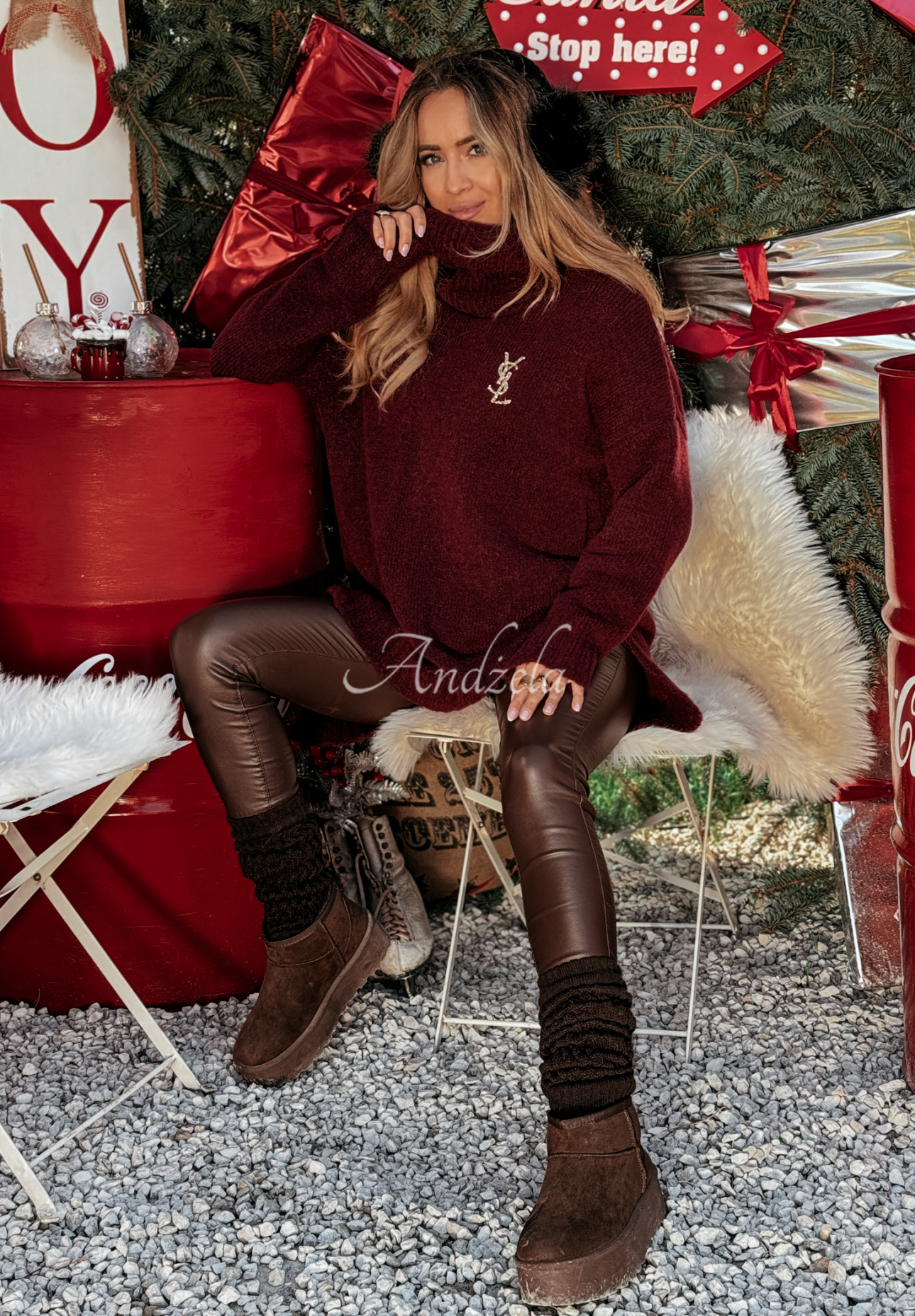 Oversize-Rollkragenpullover Benin Burgunderrot